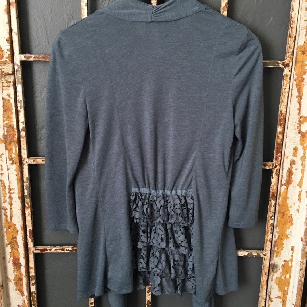 Eyeshadow Blue Open Front Ruffle Back Cardigan XS - Picture 3 of 7